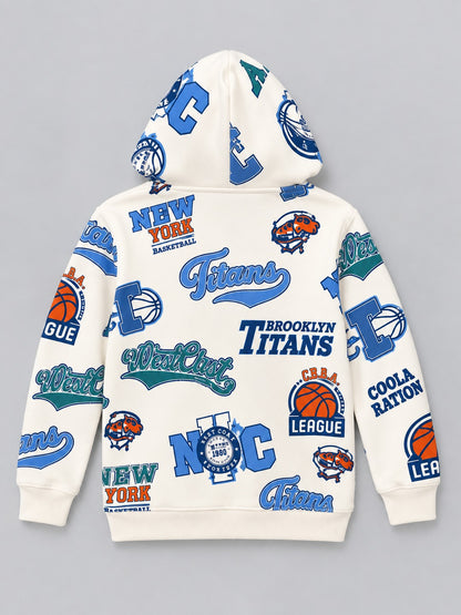 Boys Premium Soft Cotton Full Zipper Printed Hooded Sweatshirt