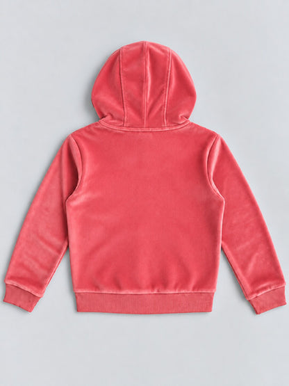 Girls Premium Velour Full Sleeve Solid Full-Zipper Hooded Sweatshirt