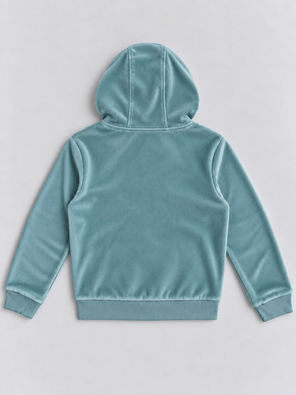 Girls Premium Velour Full Sleeve Solid Full-Zipper Hooded Sweatshirt