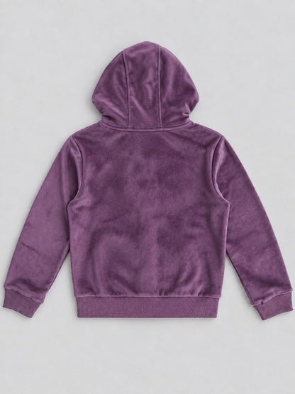 Girls Premium Velour Full Sleeve Solid Full-Zipper Hooded Sweatshirt