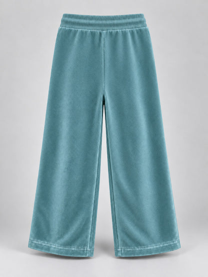 Girls Premium Velour Crown stone Printed Wide Leg Pant