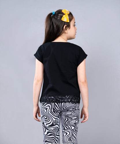 Girls Premium Cotton Crop Top with lace and Wide Leg Pant Set