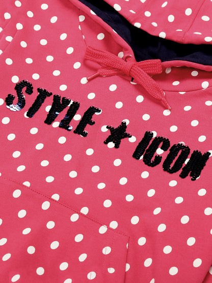 Polka Printed Hoodie Sweatshirt and Printed Jogger set- Red