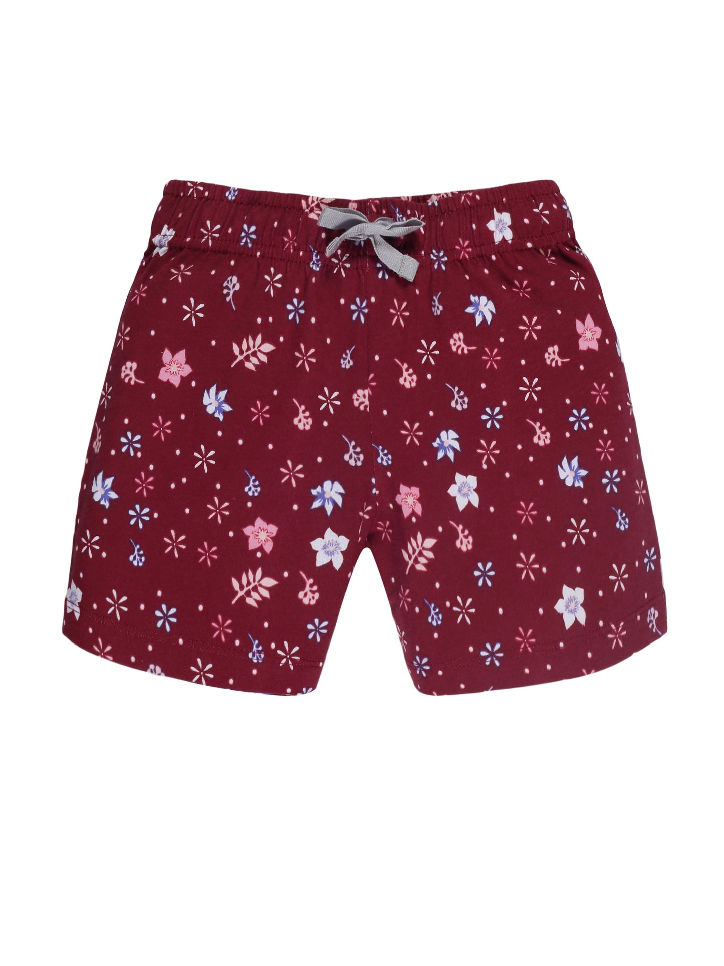 Plum Tree Girls  All Over Flower Printed Shorts( Pack of 2)-MID BLUE DARK RED
