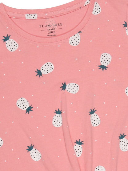 Girls 2 piece pure cotton All Over Printed Co-ordinating Top and Short Set -CORAL AOP