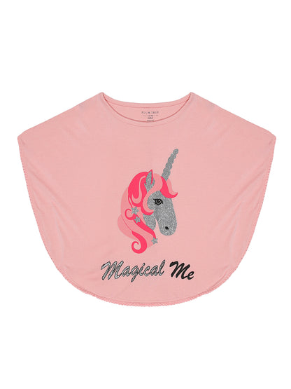 Girls Set of 2 printed Soft Rayon Poncho T-shirts-AQUA PINK