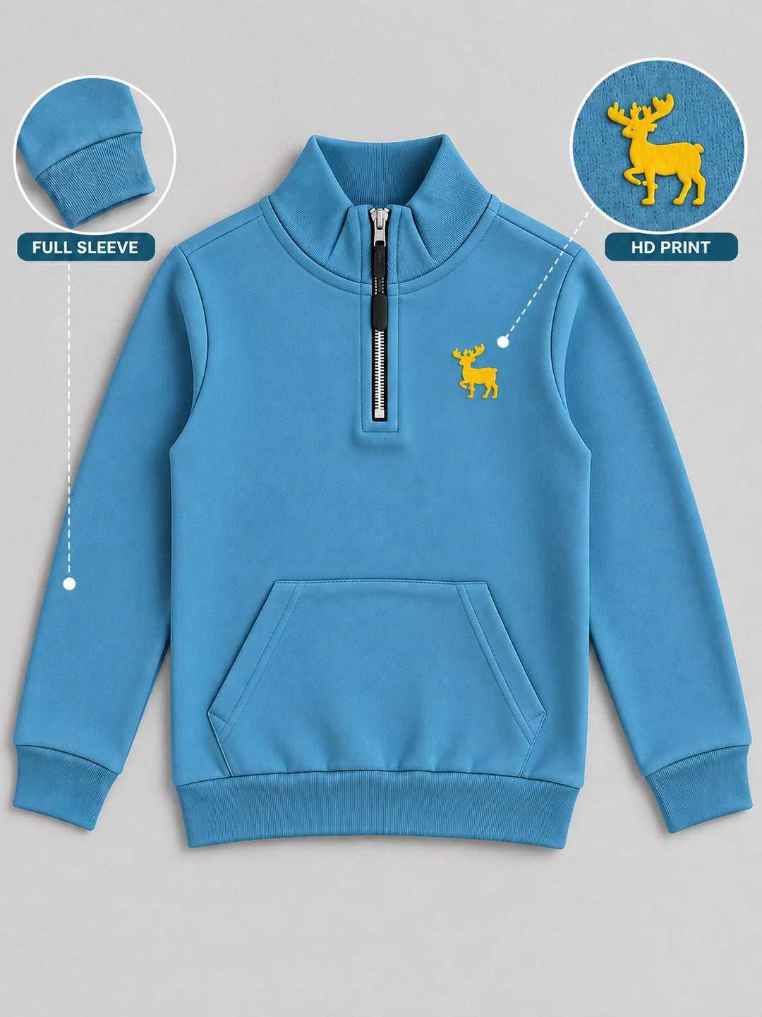 Boys Premium Soft Cotton Printed Half Zipper Hi-Neck Sweatshirt and Jogger Set