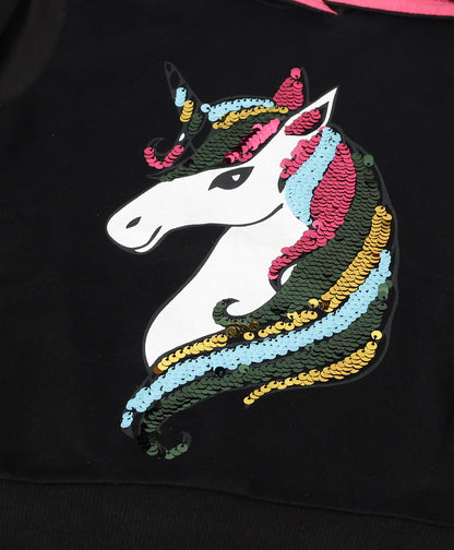 Reversible Sequins Printed Hoodie Sweatshirt pack of 2- Black and Pink