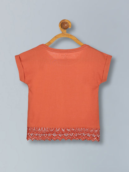 Girls Premium Cotton Crop Top with lace and Wide Leg Pant Set
