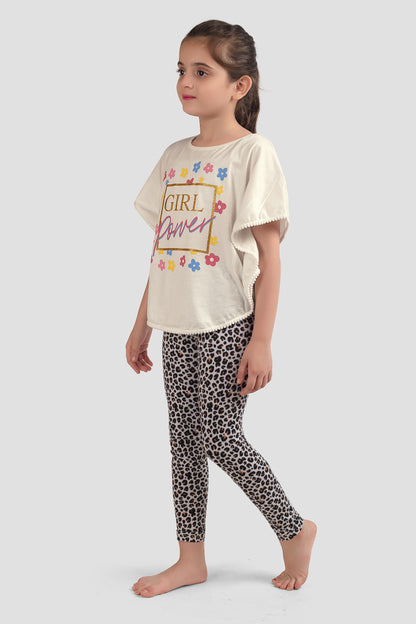 Girls Soft Rayon Poncho T-shirts and All Over Printed Leggings set (Pack Of 4) - Multi