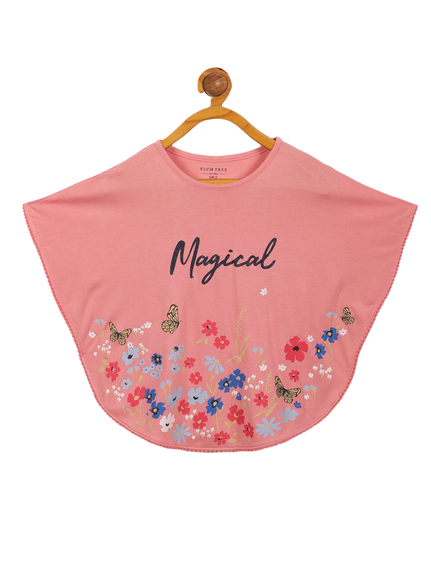Girls Set of 2 printed Soft Rayon Poncho T-shirts-YELLOW	CORAL