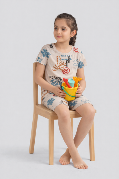 Girls Trendy Cotton Top & Shorts Co-ord Set