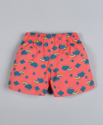 Plum Tree Girls  All Over Multi Colored check Printed Shorts( Pack of 2)-ORNAGE&WHITE