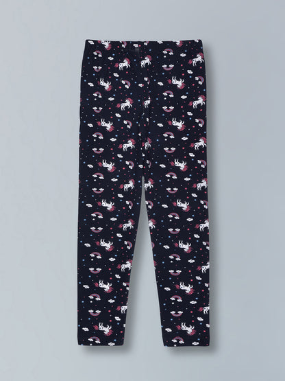 Girls Cotton Lycra Stretch Printed Legging Pack of 2