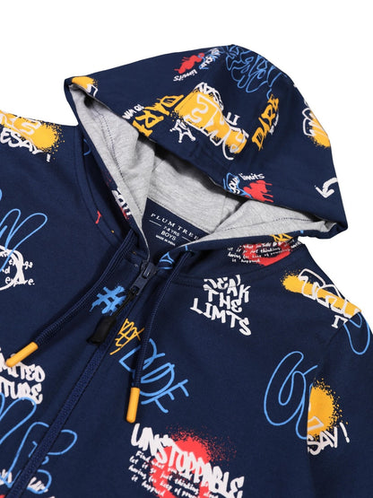 Boys Premium Soft Cotton Full Zipper Printed Hooded Sweatshirt