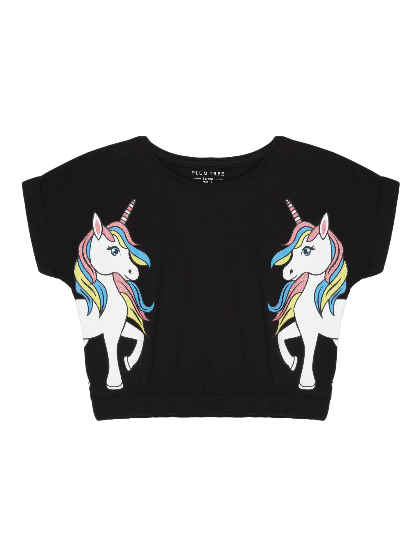 Girls Set of 2 printed pure cotton Crop Top-CORAL BLACK