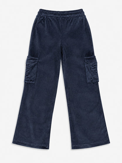 Girls Velour Wide Leg Cargo Pocket Pants