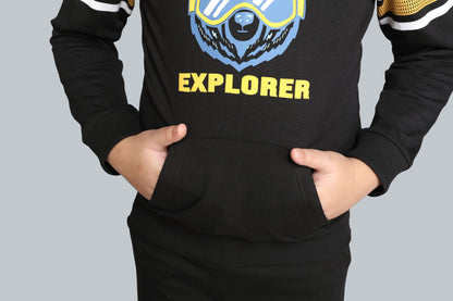 Boys Hooded Sweatshirt with Raised Print And Cargo Pocket Jogger Pants