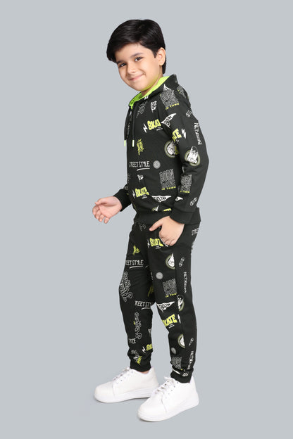 Boys Zip-Up  Printed Hoodie Sweatshirt And Joggers Pants