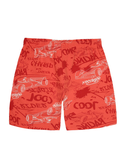 Boys Pure Cotton 2 pack All Over printed Jersey shorts-OLIVE CAMO AOP POWER RED