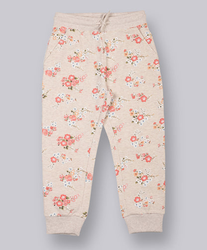 Glitter Printed Hoodie Sweatshirt and Printed Jogger set- Peach