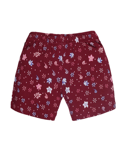 Plum Tree Girls  All Over Flower Printed Shorts( Pack of 2)-MID BLUE DARK RED