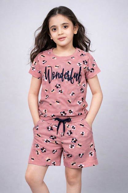 Girls Trendy Cotton Top & Shorts Co-ord Set
