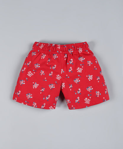 Plum Tree Girls  All Over Multi Colored floral  Printed Shorts( Pack of 2)-RED & NAVY