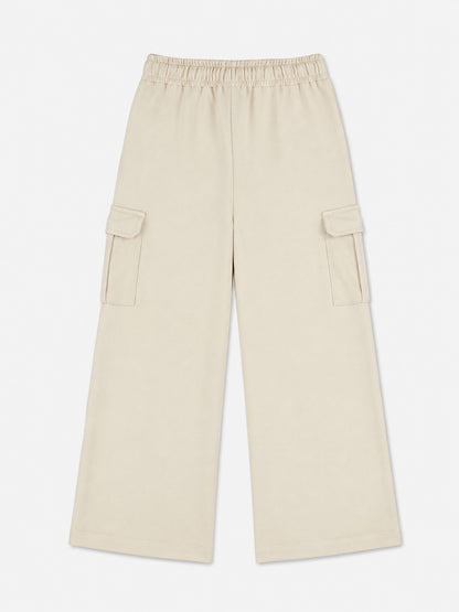 Girls Velour Wide Leg Cargo Pocket Pants