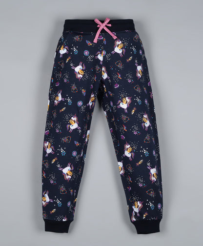 Unicorn Printed Hoodie Sweatshirt and Printed Jogger set- Navy