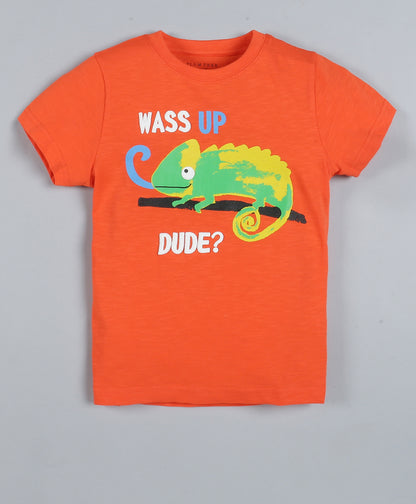 Plum Tree Boys Half Sleeve Monster Print T-shirt( Pack of 2)-OFF WHITE ORANGE