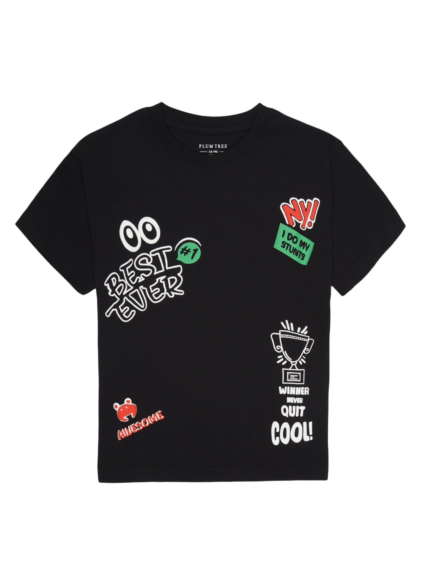 Boys set of 2 printed pure cotton T-shirts with Raised Print-GREEN BLACK