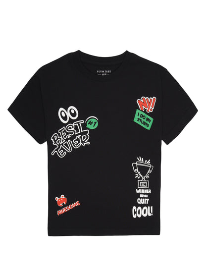 Boys set of 2 printed pure cotton T-shirts with Raised Print-GREEN BLACK
