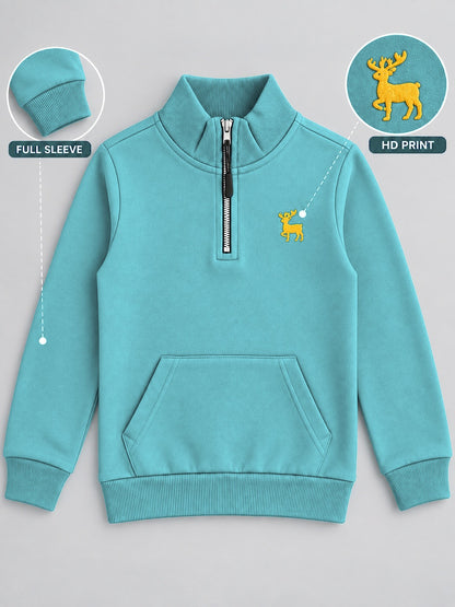 Boys Premium Soft Cotton Full Sleeve Half Zipper Hi-Neck Sweatshirt