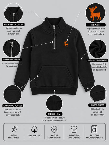 Boys Premium Soft Cotton Full Sleeve Half Zipper Hi-Neck Sweatshirt