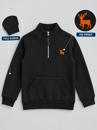 Boys Premium Soft Cotton Full Sleeve Half Zipper Hi-Neck Sweatshirt