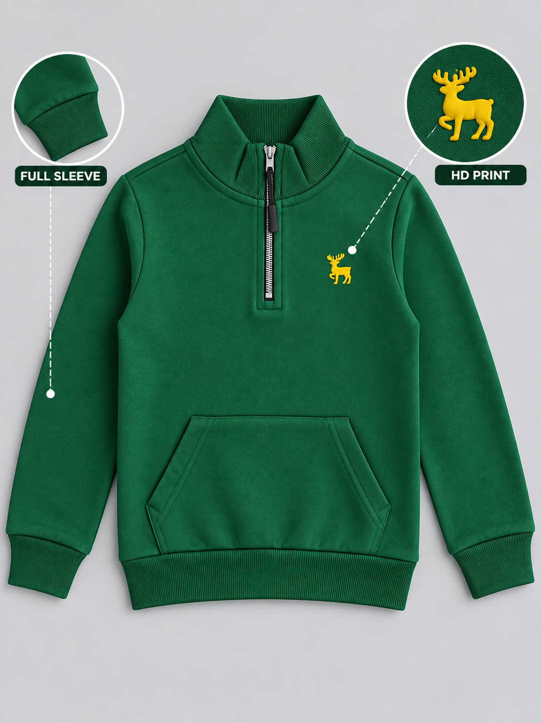 Boys Premium Soft Cotton Full Sleeve Half Zipper Hi-Neck Sweatshirt