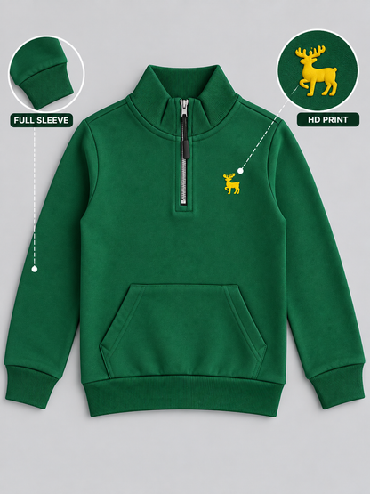 Boys Premium Soft Cotton Full Sleeve Half Zipper Hi-Neck Sweatshirt