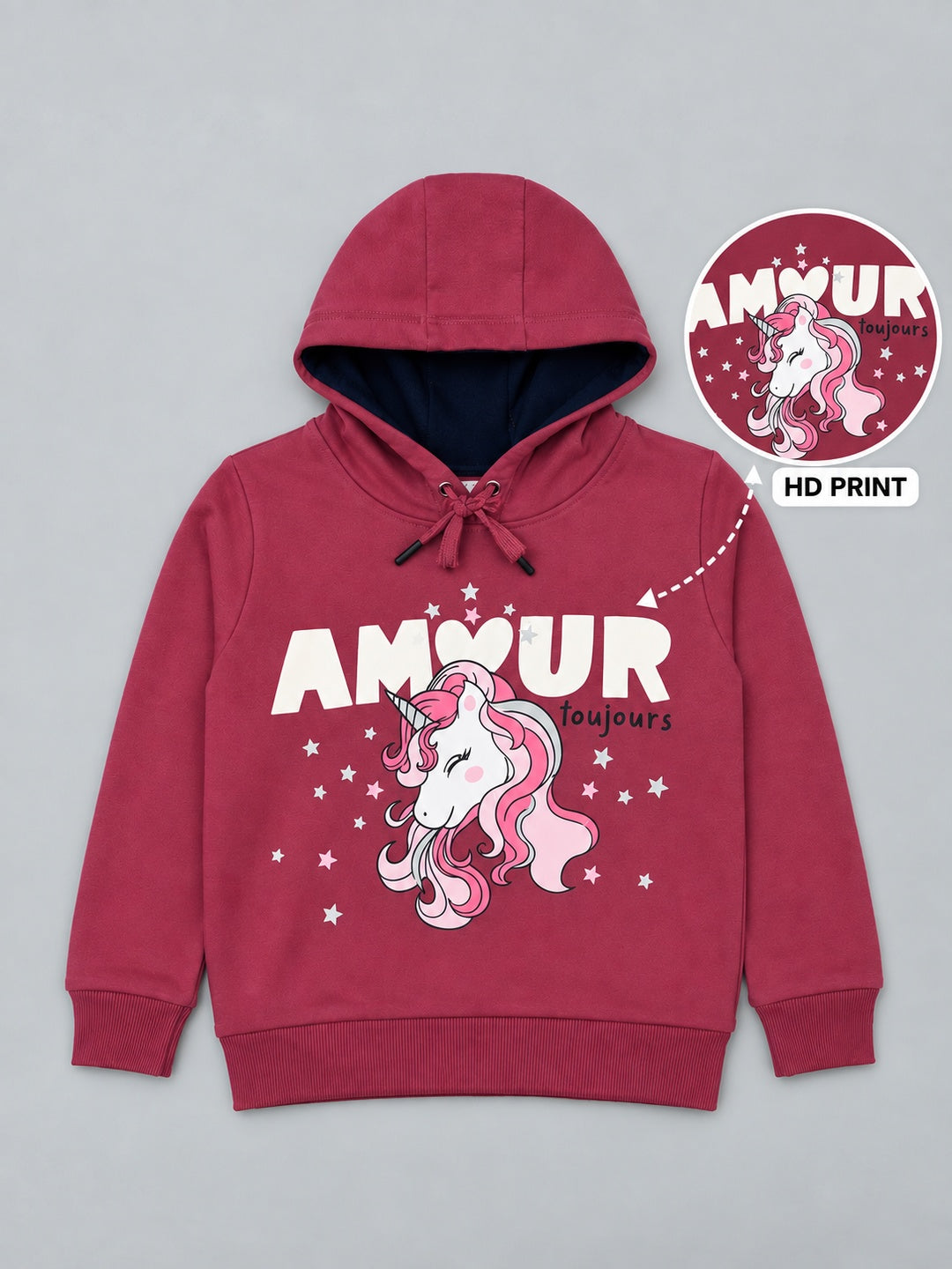 Girls Premium Soft Cotton Full Sleeve Printed Hooded Sweatshirt