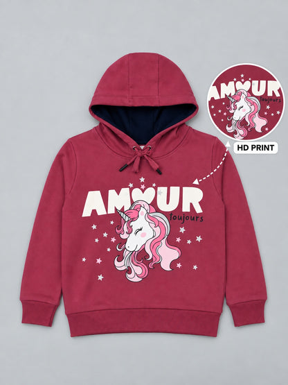 Girls Premium Soft Cotton Full Sleeve Printed Hooded Sweatshirt