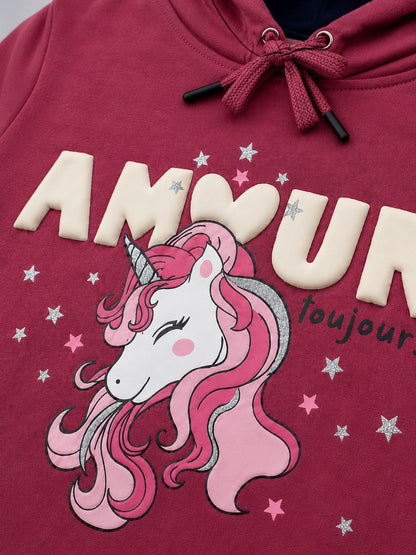 Girls Premium Soft Cotton Full Sleeve Printed Hooded Sweatshirt