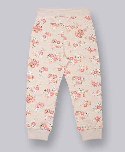 Glitter Printed Hoodie Sweatshirt and Printed Jogger set- Peach