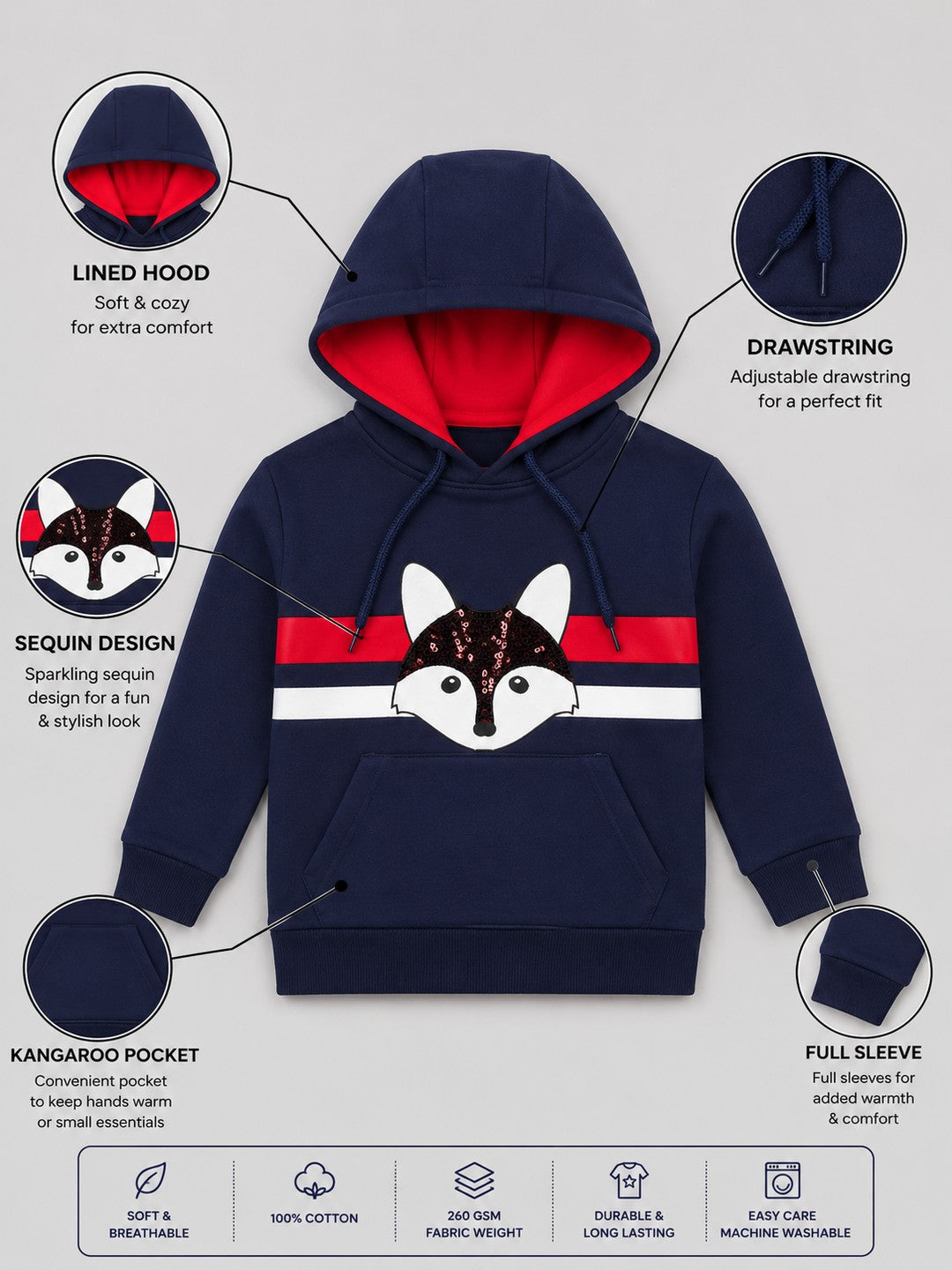Girls Premium Soft cotton full sleeve Printed Hooded Sweatshirt