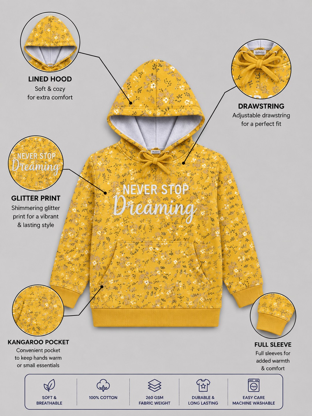 Girls Premium Soft cotton full sleeve Printed Hooded Sweatshirt