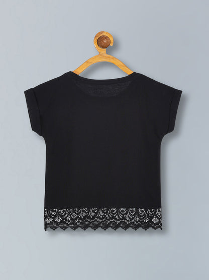 Girls Premium Cotton Crop Top with lace and Wide Leg Pant Set
