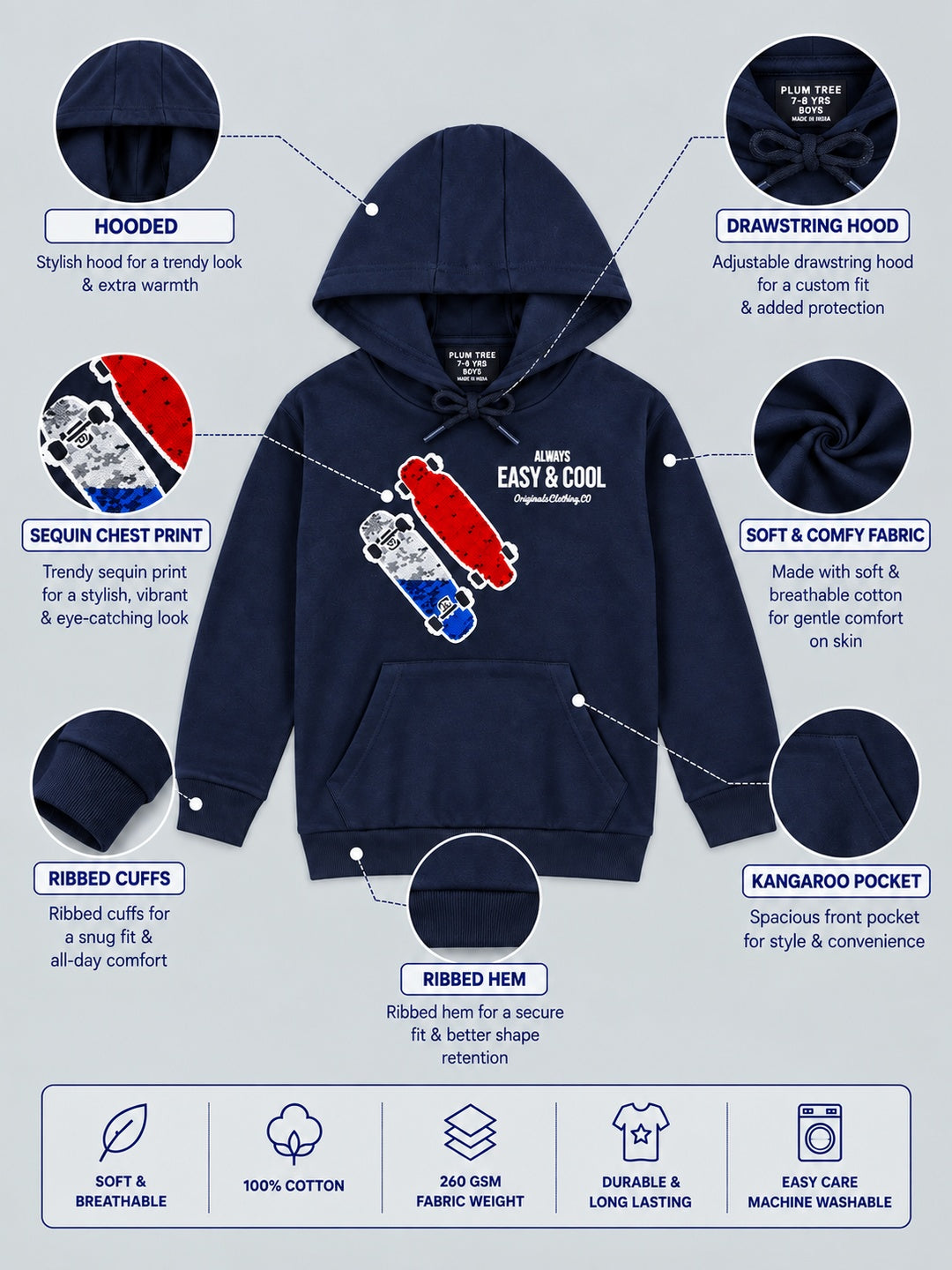 Boys Premium Soft Cotton Full Sleeve Printed Hooded Sweatshirt