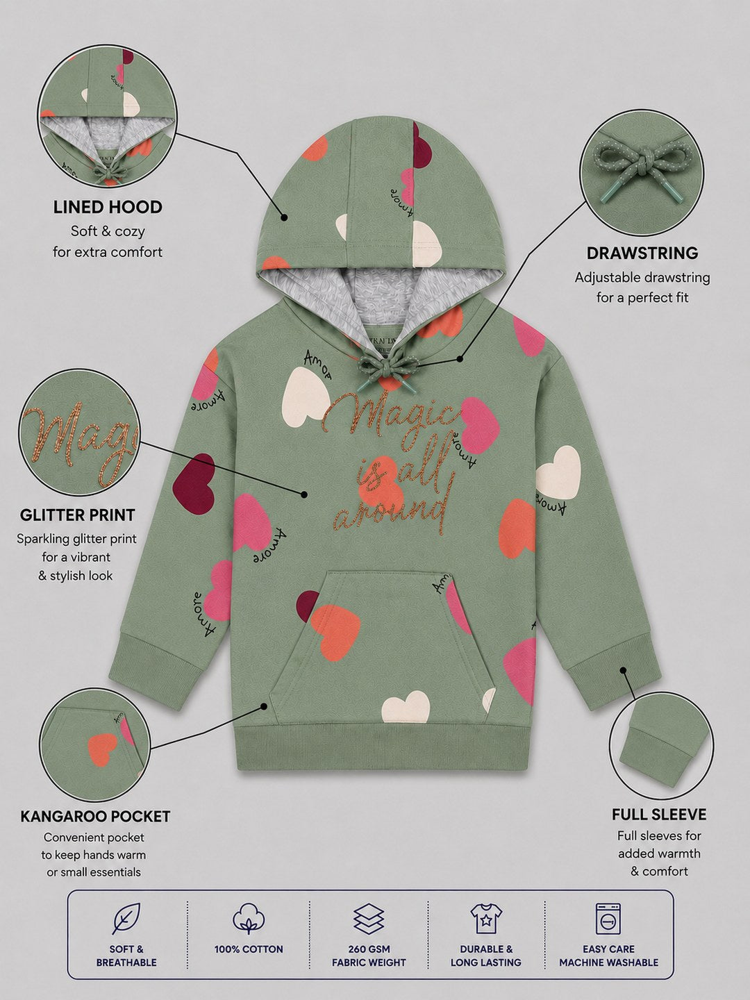 Girls Premium Soft cotton full sleeve Printed Hooded Sweatshirt