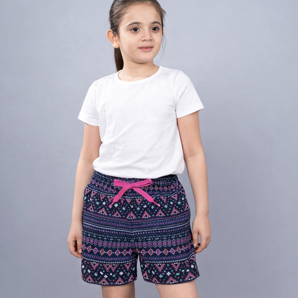 Girls Premium Cotton Printed Knit Shorts Pack Of 2