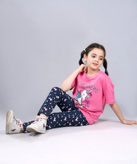 Girls  Premium Cotton  Printed Oversized T-shirt pack of  2