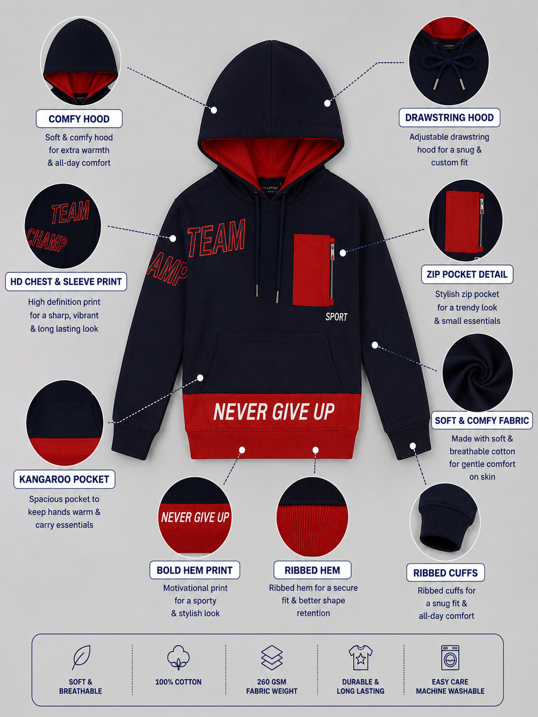 Boys Premium Soft cotton full sleeve Hooded Sweatshirt